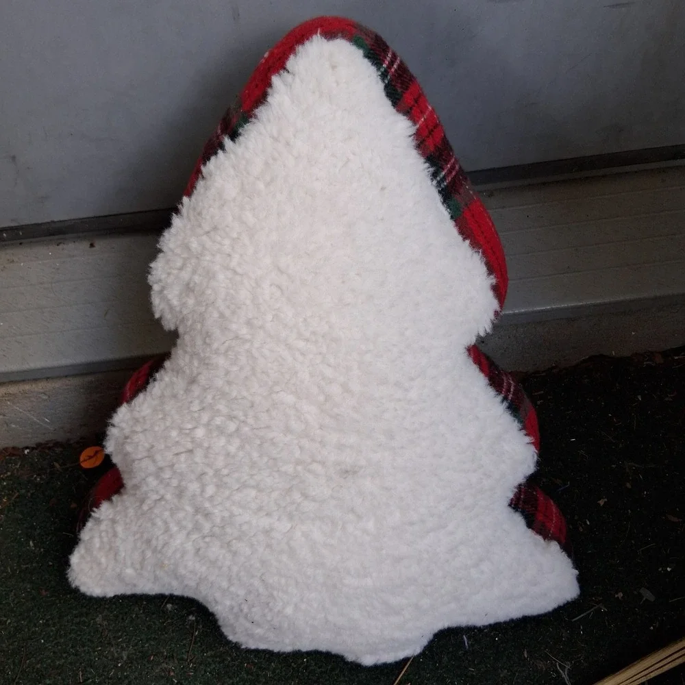 Santa's Shop Red Tartan Plaid Sherpa Christmas Tree Decorative Pillow 12x14 NEW